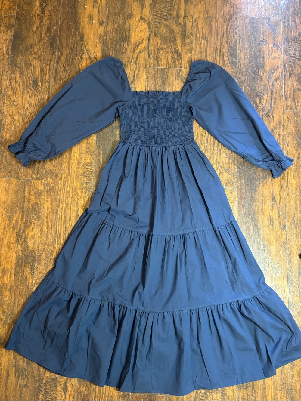 Women’s elloh Midnight Blue Puff-Sleeve Smocked Maxi Dress